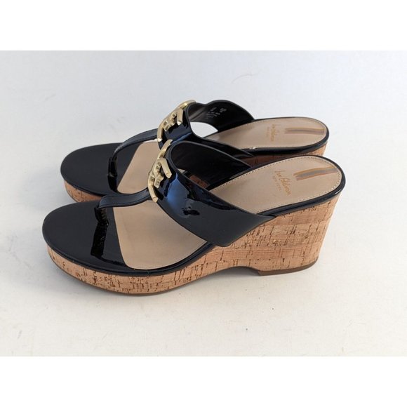 Sam Edelman Yardlie Black Patent Leather Wedge Platform Sandals Size 8 - Picture 1 of 13